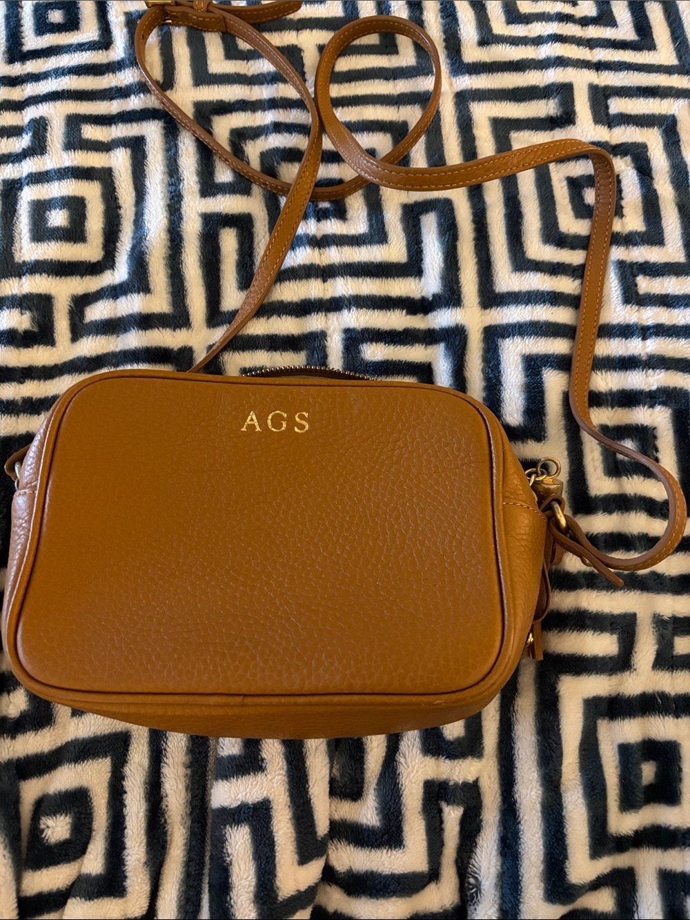 GiGi New York Tan Leather Crossbody with Gold Monogram